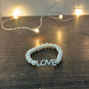 Elegant Pearl Bracelet with Silver 'LOVE' Charm